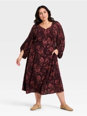 Ava & Viv - Women's Bishop Long Sleeve Midi A-Line Dress